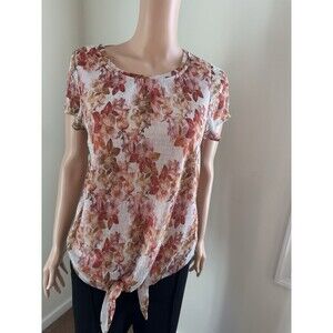 Anthropologie Eva Franco Metallic Floral Tie Front Blouse Size S Cocktail Office